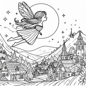 Desenho de Cenario Magico Fada Lua Estrela