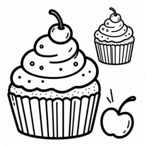 Desenho de Desenho Cupcakes Cereja Para Colorir