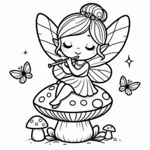 Desenho de Desenho Fada Cogumelo Borboletas