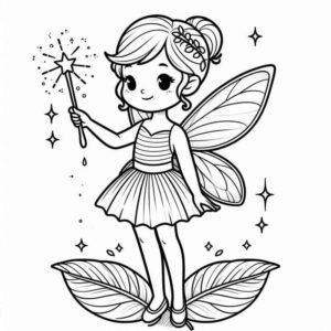 Desenho de Desenho Fada Em Pe Sobre Folhas