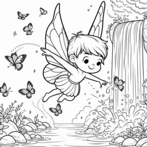 Desenho de Encantadora Fada Voando Com Borboletas