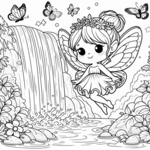 Desenho de Fada Cachoeira Borboletas