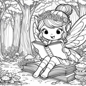 Desenho de Fada Encantada Lendo Livros