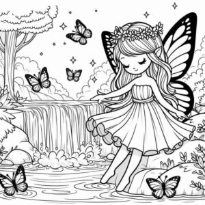 Desenho de Fada Encantadora Cachoeira Rocha