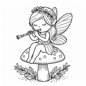 Desenho de Fada Magica Tocando Flauta Cogumelo