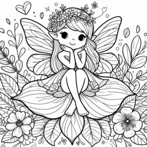 Desenho de Fada Sentada Grande Flor
