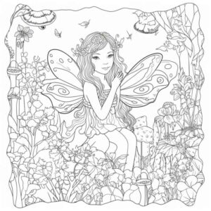 Desenho de Fada Sentada Jardim Magico Colorir
