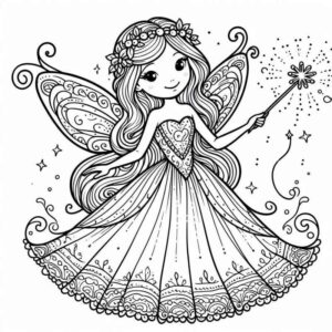 Desenho de Fada Varinha Magica Coroa Flores