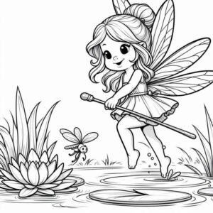 Desenho de Fada Voadora Pulando Na Agua