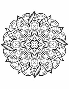 Desenho de Mandala De Flores Para Colorir Folhas2