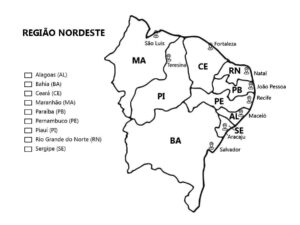 Desenho de Mapa Da Regiao Nordeste Do Brasil Para Colorir