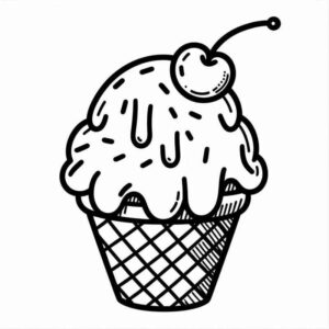 Desenho de Sorvete Em Casquinha Com Calda E Cereja