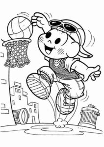 Desenho de Turma Da Monica Para Colorir Cascao Basquete