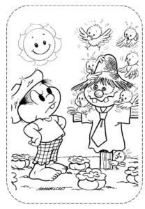 Desenho de Turma Da Monica Para Colorir E Imprimir Chico Bento Espantalho
