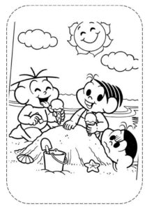 Desenho de Turma Da Monica Para Colorir E Imprimir Praia Areia