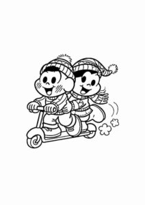 Desenho de Turma Da Monica Para Colorir Esquiando