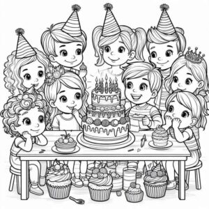 Desenho de Animada Festa Aniversario Criancas Bolo