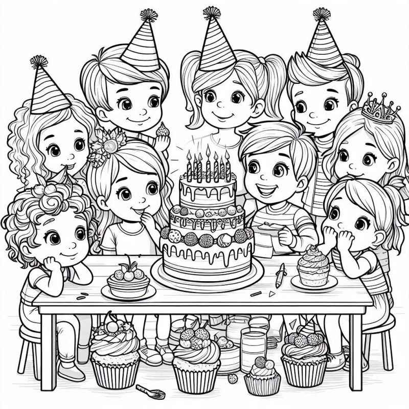 Desenho de Animada Festa Aniversario Criancas Bolo