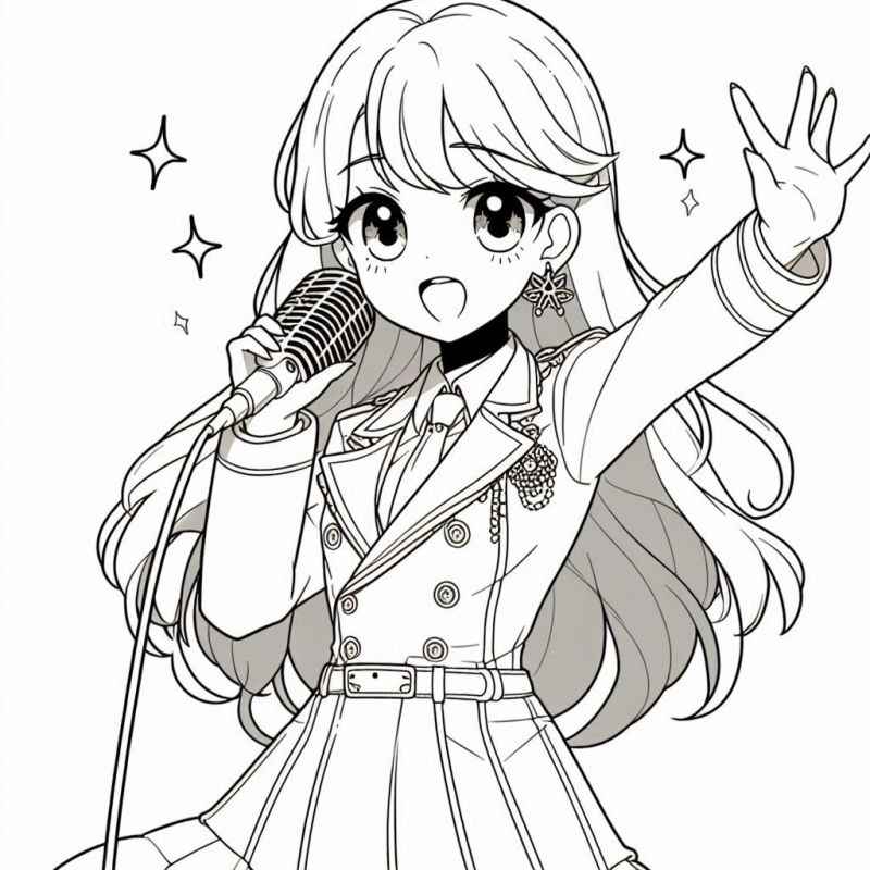 Desenho de Anime Cantora Microfone