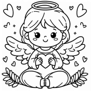 Desenho de Anjinho Com Coracao Para Colorir