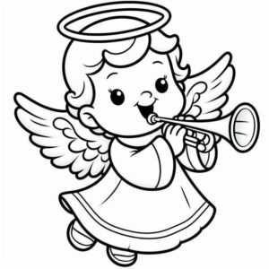 Desenho de Anjinho Feliz Com Trompete