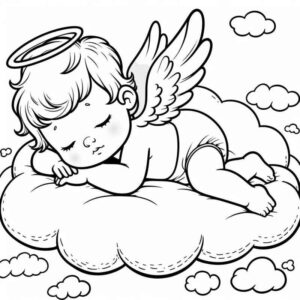 Desenho de Anjo Bebe Dormindo Nuvem