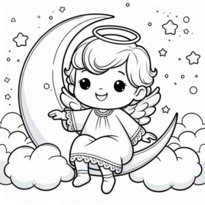 Desenho de Anjo Bebe Lua Crescente