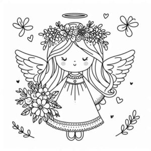 Desenho de Anjo Infantil Com Coroa De Flores
