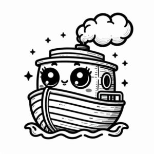 Desenho de Barco Fofinho Para Colorir