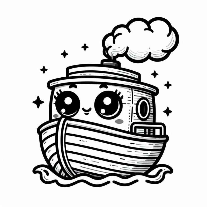 Desenho de Barco Fofinho Para Colorir