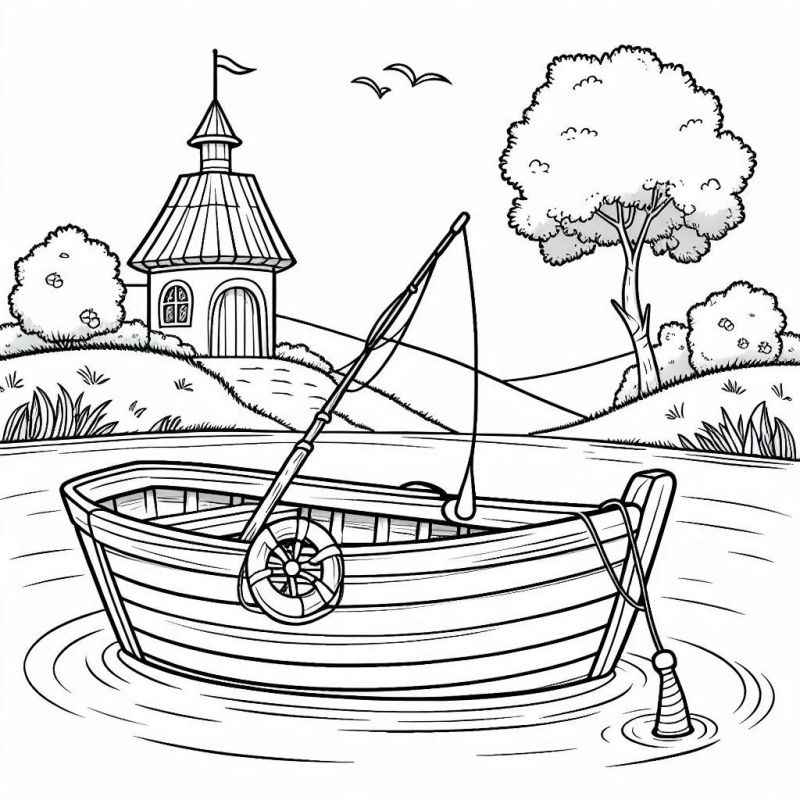 Desenho de Barco Na Agua Para Colorir