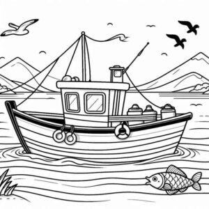 Desenho de Barco Pesqueiro Estilizado