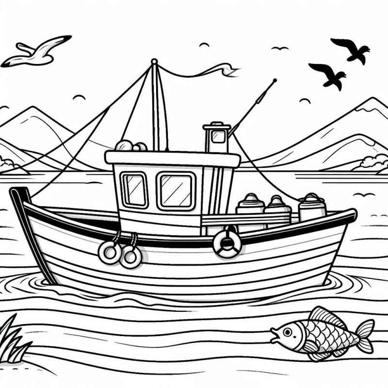 Desenho de Barco Pesqueiro Estilizado