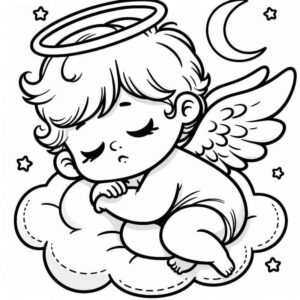Desenho de Bebe Anjo Dormindo Nuvem