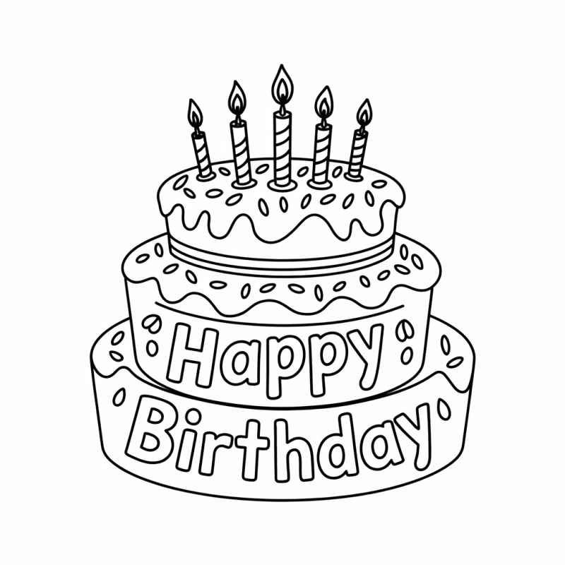 Desenho de Bolo Aniversario Colorir Festivo
