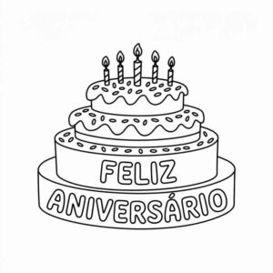 Desenho de Bolo Aniversario Com Velas Mensagem
