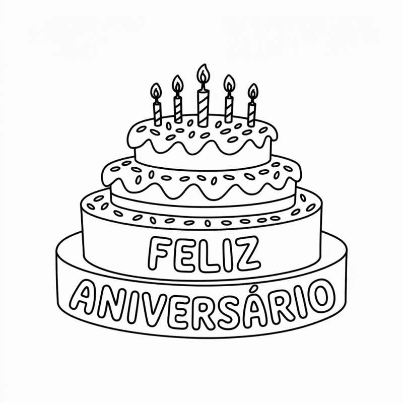 Desenho de Bolo Aniversario Com Velas Mensagem
