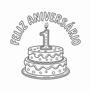 Desenho de Bolo Aniversario Duas Camadas Para Colorir 1