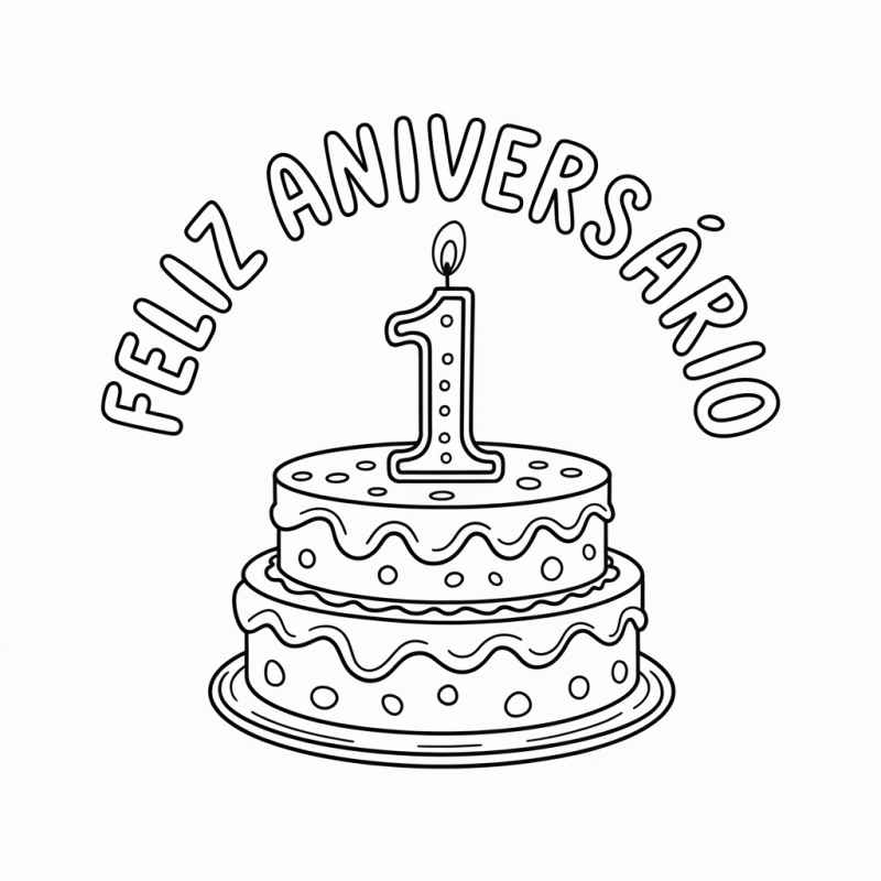 Desenho de Bolo Aniversario Duas Camadas Para Colorir 1