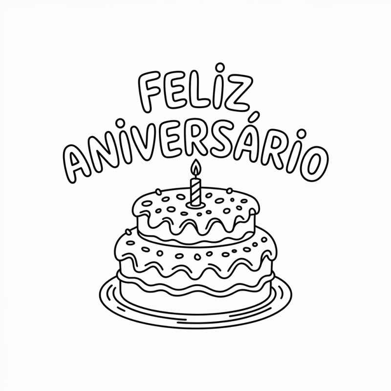 Desenho de Bolo Aniversario Para Colorir