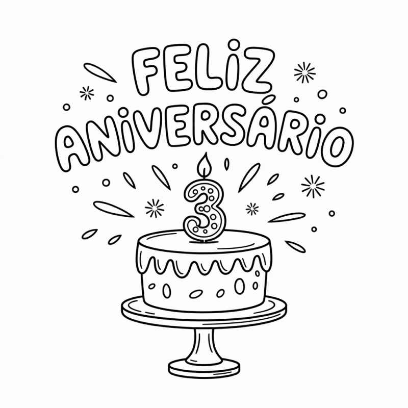 Desenho de Bolo Aniversario Vela 3 Colorir