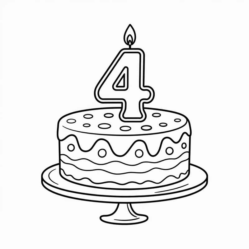 Desenho de Bolo Aniversario Vela Numero 4