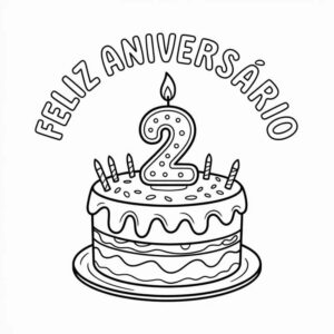 Desenho de Bolo Aniversario Velas Feliz