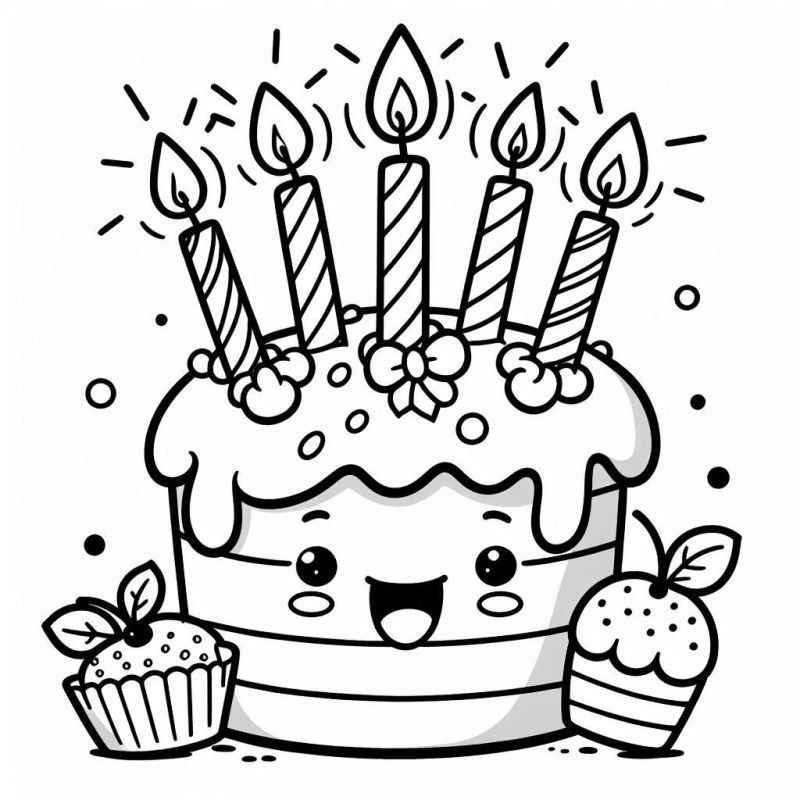 Desenho de Bolo Com Cupcakes Desenho Para Colorir