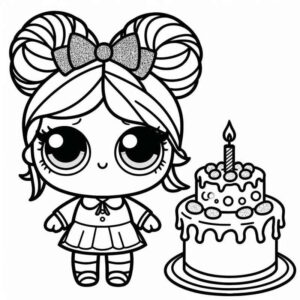 Desenho de Boneca Lol Com Bolo Para Colorir
