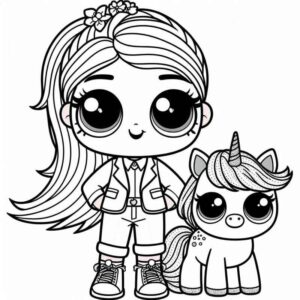 Desenho de Boneca Lol E Unicornio Para Colorir