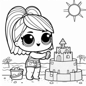 Desenho de Boneca Lol Praia Castelo Areia