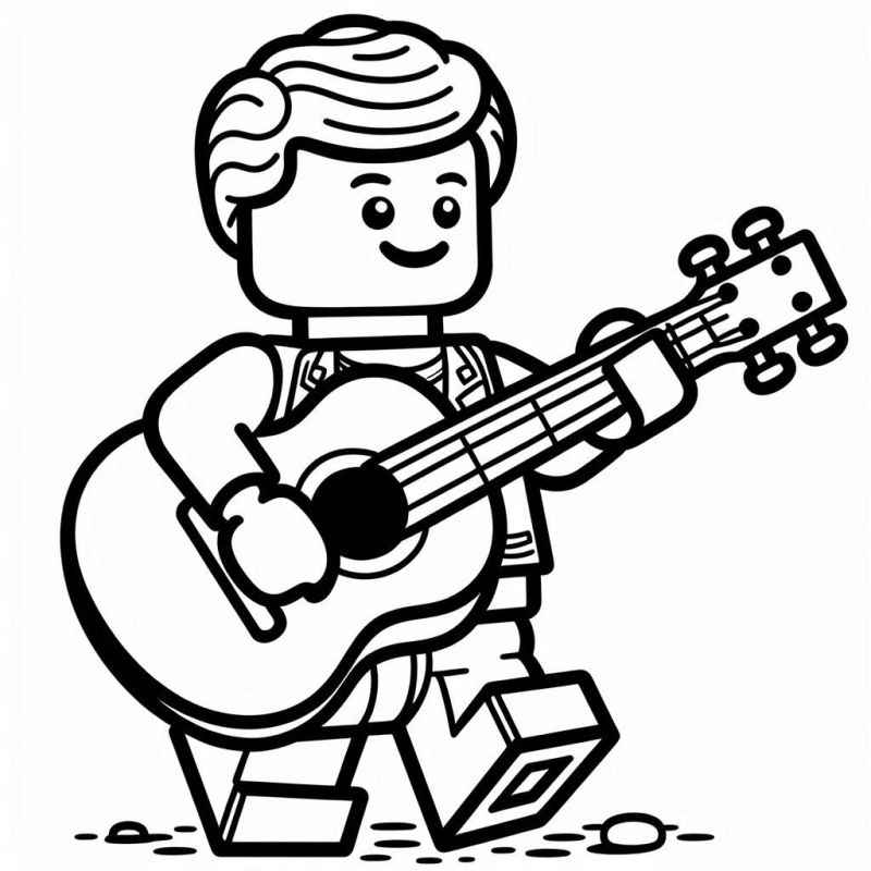 Desenho de Boneco Lego Segurando Violao