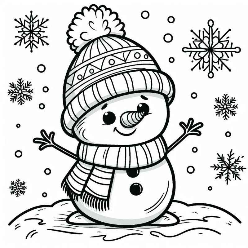 Desenho de Boneco Neve Feliz Para Colorir