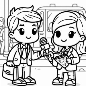 Desenho de Bonecos Chibi Jornalistas Para Colorir